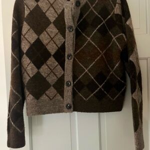 Zara Brown Argyle Knit Sweater